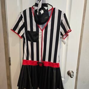 Black and white striped referee